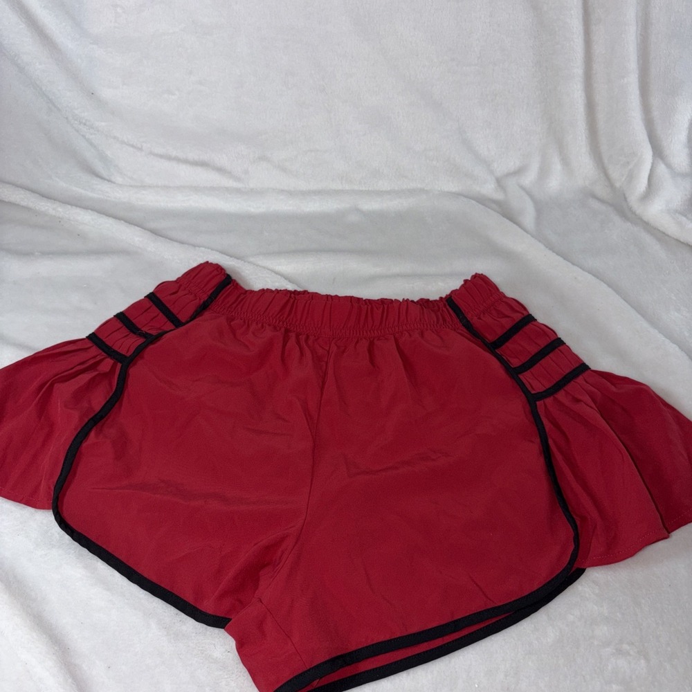 Red Flowy Athletic Shorts Dolphin Hem Black Trim Preppy Sporty Medium Hot Girl